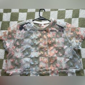 Sheer Crop Top with Butterfly Appliqués